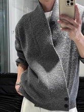 Threebooy Korean Style Versatile Unique Design Slanted Buttons Relaxed Fit Solid Color Men's Autumn Winter Lazy Chic Loose Cardigan