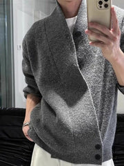 Threebooy Korean Style Versatile Unique Design Slanted Buttons Relaxed Fit Solid Color Men's Autumn Winter Lazy Chic Loose Cardigan