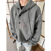 Threebooy Autumn Winter Knitted Sweater Hoodie Solid Color Simple American Loose Lazy Top Men