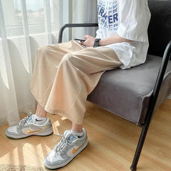 Threebooy Summer Thin Ice Silk Men's Straight Loose Couple Casual Wide-leg Sports Nine-point Pants