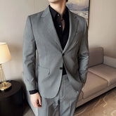 Threebooy Men's bird's eye pattern high-end craftsmanship summer thin suit set, two-piece wedding banquet business casual suit