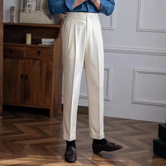 Threebooy Fashion Vintage Men Pants British Style High Waist Business Casual Straight Trousers Spring Autumn Slim Fits Naples Kolger Pant