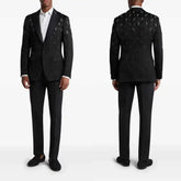 Threebooy Luxury Jacquard Wedding Groom Tuxedos 2 Pieces Blazer Pant Peaked Lapel Crystal Beaded Men Formal Party Suit
