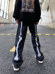 Threebooy Men's Skull Jeans Y2k Baggy Pants Streetwear Hip Hop Man Printed Trendyol Black Skeleton Trousers Woman Print Casual Vintage