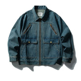 Threebooy Vintage Pockets Denim Jackets Mens Streetwear Punk Y2k Cargo Coats Harajuku Loose Casual Hip Hop Washed Jeans Jackets Male