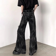 Threebooy Mens Plush Edge Jeans Hip-Hop Streetwear Fashion Vintage Y2k Dark Gothic Wide Leg Jean 2024 Autumn Male Trouser Denim Pants