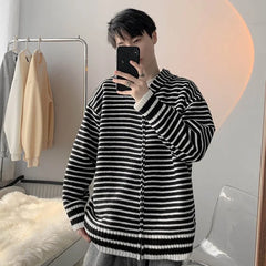Threebooy Autumn Clothing Men's Light Luxury Knitted Hooded Cardigan Sweatercoat Korean Vintage Zipper Long Sleeve Hoodie Knitwear New
