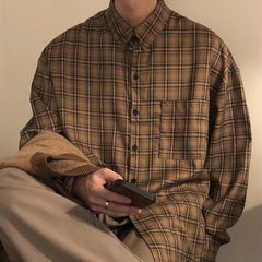 Threebooy Men's Leisure High Street Check Shirts Japanese Cardigan Fashion Retro Long Sleeve Casual High Quality Tops Spring 2025 New