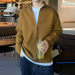 Threebooy New Japanese Popular Men Cardigan Jacket Luxury Trendy Turtleneck Knitted Zip-up Long Sleeve Sweater Coat Premium Knitwear M-3XL
