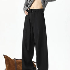 Threebooy Belt Drape Trousers Men's High-end Scimitar Loose Wide-leg Straight Suit Pants