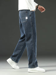 Threebooy New Spring Autumn Men's Loose Jeans Business Casual Comfortable Straight Wide-leg Baggy Denim Trousers Male Brand