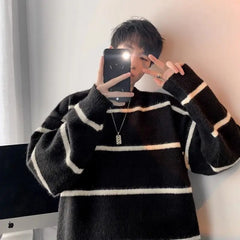 Threebooy Men's Sweater Thickened Round Neck Teen Couple Trendy Knitted Jacket