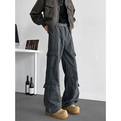 Threebooy Cargo jeans mens Spring Men Baggy Jeans Men Wide Leg Pants Big Pockets Streetwear Trousers Male Loose Denim Pants