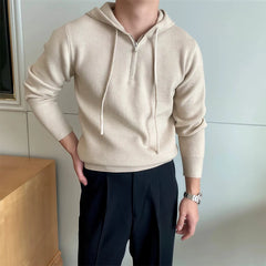 Threebooy New British Leisure Men's Hooded Sweater Trendy Zip-up Preppy Style Slim-fit Long Sleeve Hoodies Casual Vintage Warmth Knitwear