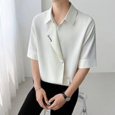 Threebooy Mid Sleeve Shirt man Embroidered Letters Unique Style Casual Fashion Trending Apparel Hot Sale Personalized lapel design