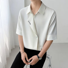 Threebooy Mid Sleeve Shirt man Embroidered Letters Unique Style Casual Fashion Trending Apparel Hot Sale Personalized lapel design