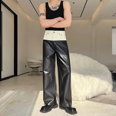 Threebooy Men's Monochrome Faux Leather Pants