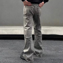 Threebooy Y2K Streetwear Vintage Grey Pleated Flare Jeans Pants For Men Designer Clothes Old Harajuku Luxury Goth Long Trousers