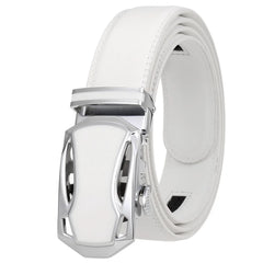 Threebooy Luxury Brand Men Belt Genuine Leather Automatic Buckle 3.5cm Width Men Ratchet Waist Straps for Jeans White Color