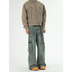 Threebooy Cargo jeans men new Side pocket design Men's Denim full trousers Male Casual Youth street dance Loose Wide Leg jeans unisex