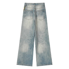 Threebooy Hip Hop Jeans Men Streetwear Punk Chain Decoration Denim Pants Harajuku Vintage Baggy Casual Wide-leg Pants Unisex Trousers