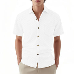 Threebooy New Summer Short Sleeve Casual Shirts Men Solid Turn Down Collar Breathable Beach Shirts Male Single Breasted Daily Blouse