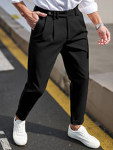Threebooy Men's Gurkha High Waist Pleated Cuffed Tapered Cropped Dress Pants 100% Polyester Business Casual Black Trousers