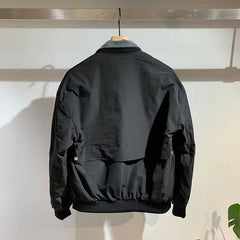 Threebooy Japanese Men's Spliced Jacket Spring Autumn Korean Casual Big Pockets Coat Unisex Workwear Denim Fake Two-piece Men's Lapel Top