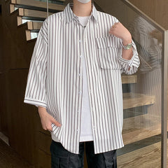 Threebooy Stripe Pattern Summer Shirt Men's Clothing High Quality Luxury Men's Shirt Loose Fitting Harajuku Fashion New in Short Sleeve