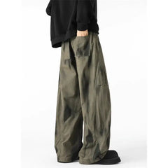 Threebooy Men's Distressed Tie-dye Denim Pants Male Casual Fashion Straight Loose Wide Leg Trousers Jeans Vintage Hip Hop Mopping Pants