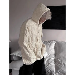 Threebooy fashion lazy casual hooded cardigan sweater men's autumn and winter new loose knit sweater couple jacket top