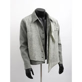 Threebooy Men Jacket Lapel Collar Faux Two Layer Diagonal Placket 2024 Trendy Outwear Casual Urban Streetwear Host Apparel Stage Clothing