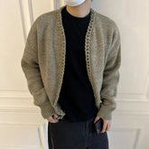 Threebooy Mens Sweater Cable Pattern Warm Casual Knitted Sweater Autumn Personality Outdoor Wear All-Match Cardigan Top Men'S Clothing