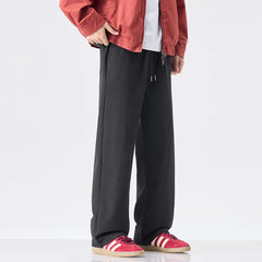 Threebooy Casual Straight Pants Men Comfortable Loose Wide Leg Solid Color Fashionable Pants Drawstring Sweatpants Male Streetwear