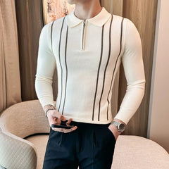 Threebooy Men's Jersey Luxury Polo Neck Zipper Knit Sweater Casual Fashion Solid Color Long Sleeve Pullover Premium Quality Knitwear M-3XL