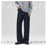 Threebooy Dad Jeans Men Wide Leg Pants Baggy Jeans Loose Straight Cut Dark Blue Male Full Length Trousrs 2025 Spring Mens Clothing