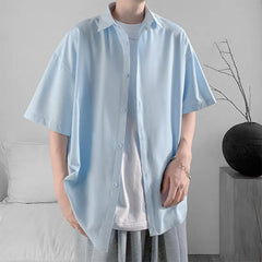 Threebooy Summer Ice Silk Soft Korean Casual Short Sleeved Shirts