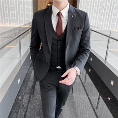 Threebooy Men's Korean Slim Fit 3-Piece Suit Double Breasted 5XL Business Formal Wedding Groom Best Man Career Office Outfit
