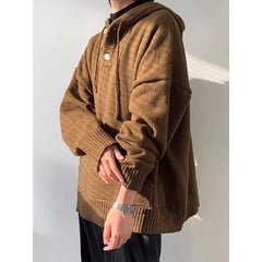 Threebooy Korean retro lazy style hooded knitted sweater men's autumn and winter new trend brand loose couple pullover jacket top