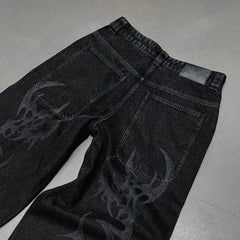 Threebooy Harajuku Y2k Jeans Goth Hip Hop Pattern Oversized Pocket Ripped Black Baggy Jeans Casual New Mens Womens Denim Pants Streetwear