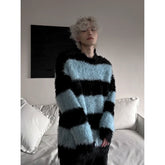 Threebooy Autumn and winter new Korean lazy style striped sweater men's loose casual knitted sweater top