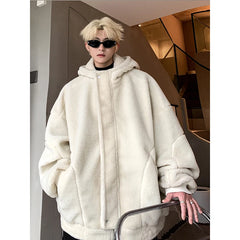 Threebooy Plus Size 3XL-M Winter New Berber Fleece Jacket Parka Loose Coat Men Solid Color Mens Hooded Casual Loose Thick Warm Jacket Man