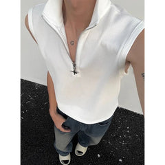 Threebooy High Street Zipper Patchwork Tank Tops Men's Summer New Sleeveless Solid Simplicity Casual Pullovers Fashion Trend Men Clothing