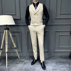 Threebooy Mens Lapel Double-Breasted Vest or Suit Pants or 2Pcs Set (Pants and Vest) - Groomsmen Attire, Men Suit Costume Mariage Homme