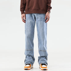 Threebooy High Street Jeans Men's Spring and Autumn American Retro Straight Leg Pants Zipper Floor Pants