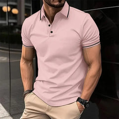 Threebooy Summer Men Polo T-Shirt Men Casual Polo Shirt Male Short Sleeves Tops Tees Men Stripe Pattern Print Button T Shirt