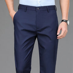 Threebooy Summer Thin Male Casual Pants Men's Lyocell Breathable Trousers Length Straight Simple Office Black Navy Work Pants