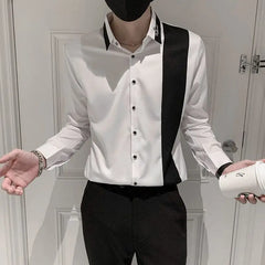 Threebooy Men Slim Fit Long Sleeve Shirt Trendy Casual Button Up Top Spring Autumn Versatile Fashion Clothing