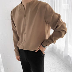 Threebooy Men's Slim V Neck Irregular No-iron Shirt Solid Color Korean Fashion Button-down Long Sleeve High Quality Cardigan Tops New