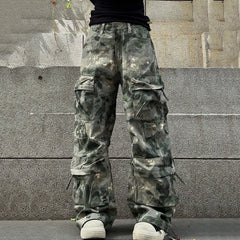 Threebooy Contrast Color Pockets Camouflage Baggy Cargo Pants Men and Women Patchwork Loose Oversized Overalls Ropa Hombre Trousers